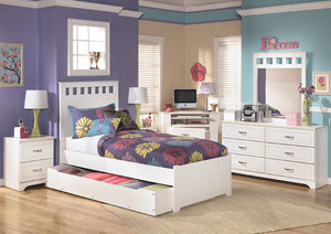 Lulu Twin Panel Bed w/ Storage, Dresser & Mirror