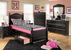 Jaidyn Twin Poster Bed w/ Storage, Dresser & Mirror