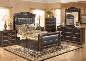 Coal Creek Queen Mansion Storage Bed, Dresser & Mirror