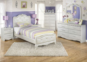 Zarollina Twin Upholstered Bed, Dresser & Mirror