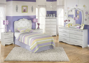 Zarollina Twin Upholstered Headboard, Dresser & Mirror