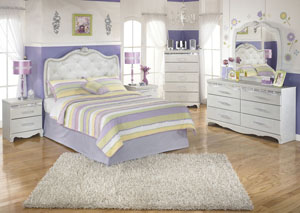 Zarollina Full Upholstered Headboard, Dresser & Mirror