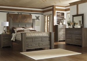 Juararo Queen Poster Storage Bed, Dresser & Mirror