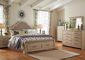 Annilynn King Upholstered Storage Bed, Dresser & Mirror