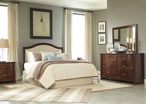 Corraya Medium Brown Queen Upholstered Panel Headboard, Dresser & Mirror,Signature Design by Ashley