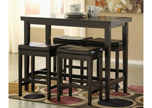 Kimonte Rectangular Counter Height Table w/ 4 Dark Brown Barstools,Signature Design by Ashley