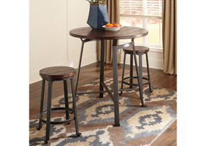 Challiman Rustic Brown Round Counter Table w/ 2 Stools,Signature Design by Ashley