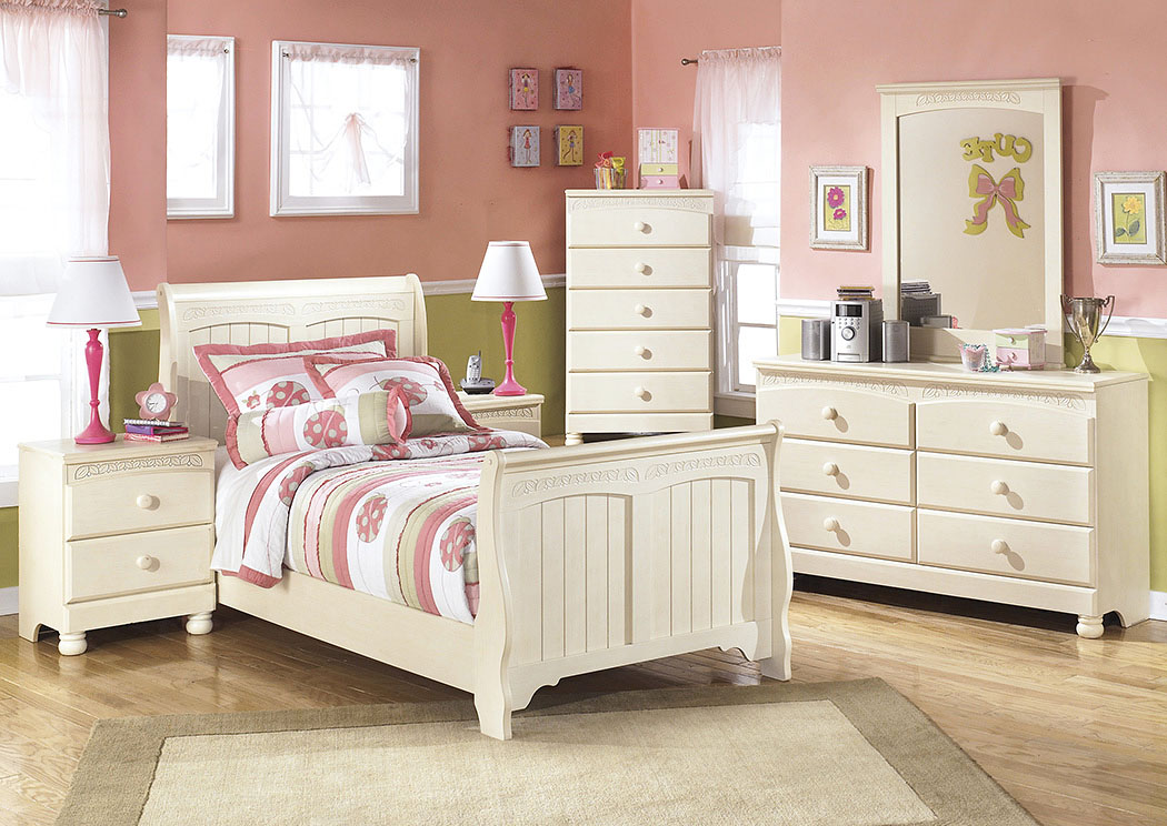 Cottage Retreat Twin Sleigh Bed w/Dresser, Mirror, Drawer Chest & Nightstand,Signature Design by Ashley