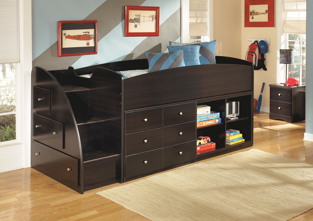 Embrace Twin Loft Bed w/Bookcase, Storage & Stairs,Signature Design by Ashley