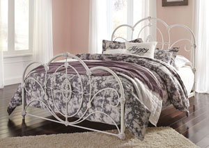 Loriday Aged White Queen Metal Bed