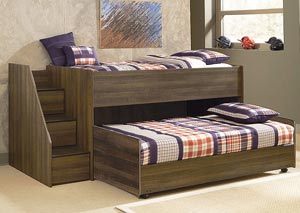 Juararo Twin Loft & Caster Bed Set w/Left Storage Steps