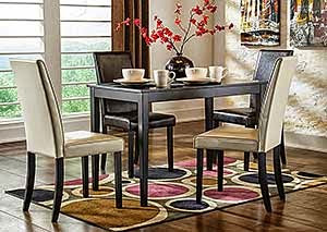 Kimonte Rectangular Dining Table w/2 Dark Brown Chairs & 2 Ivory Chairs