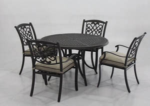 Burnella Beige/Brown Round Dining Table w/4 Sling Chairs