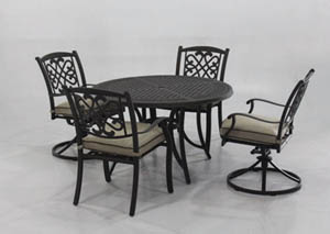 Burnella Beige/Brown Round Dining Table w/2 Sling Chairs and 2 Swivel Chairs