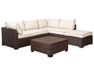 Loughran Beige/Brown Sectional w/Cocktail Ottoman