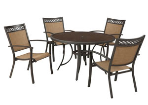 Carmadelia Tan/Brown Round Dining Table w/4 Sling Chairs