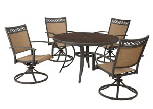 Carmadelia Tan/Brown Round Dining Table w/4 Swivel Chairs