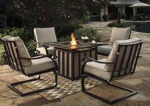 Wandon Square Fire Pit Table w/4 Spring Lounge Chairs