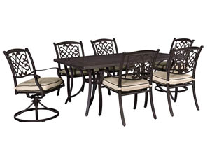 Burnella Beige/Brown Rectangular Dining Table w/2 Swivel Chairs and 4 Sling Chairs