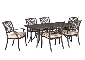 Burnella Beige/Brown Rectangular Dining Table w/6 Sling Chairs