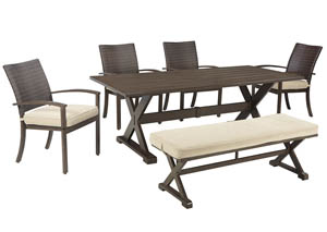 Moresdale Brown Rectangular Dining Table w/4 Chairs & Bench