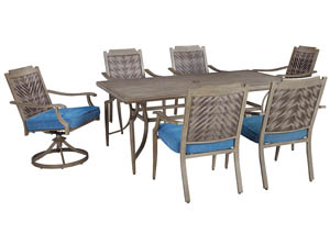 Partanna Blue/Beige Rectangular Dining Table w/4 Chairs & 2 Swivel Chairs