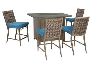 Partanna Blue/Beige Bar Table w/4 Barstools