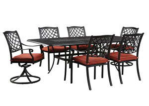 Tanglevale Burnt Orange Rectangular Extension Table w/4 Chairs & 2 Swivel Chairs