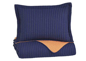 Dansby Navy/Orange Twin Coverlet Set