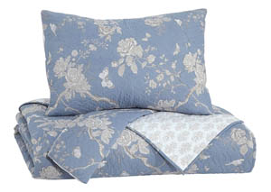 Damita Blue/Beige Queen Quilt Set