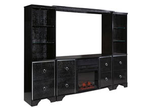 Amrothi Black Large Entertainment Center w/Fireplace Insert