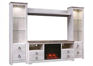 Willowton Whitewash Entertainment Center w/Fireplace Insert